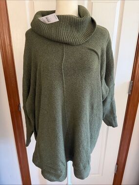 LOFT Olive Green Ribbed Cowl Neck Tunic Sweater